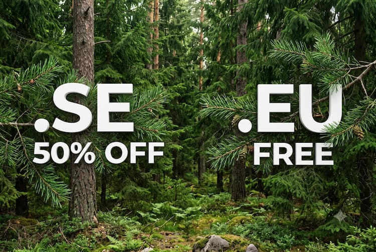 Logo Sichern Sie sich eine reduzierte schwedische Domain und erhalten Sie eine europäische gratis dazu